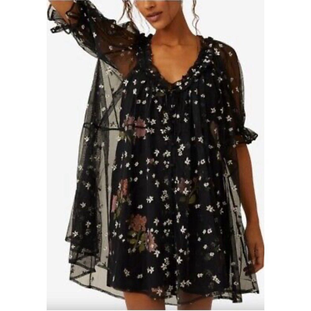 Free People Women's With Love Embroidered Cute Mesh‎ Mini Dress 2pcs Size SM NWT